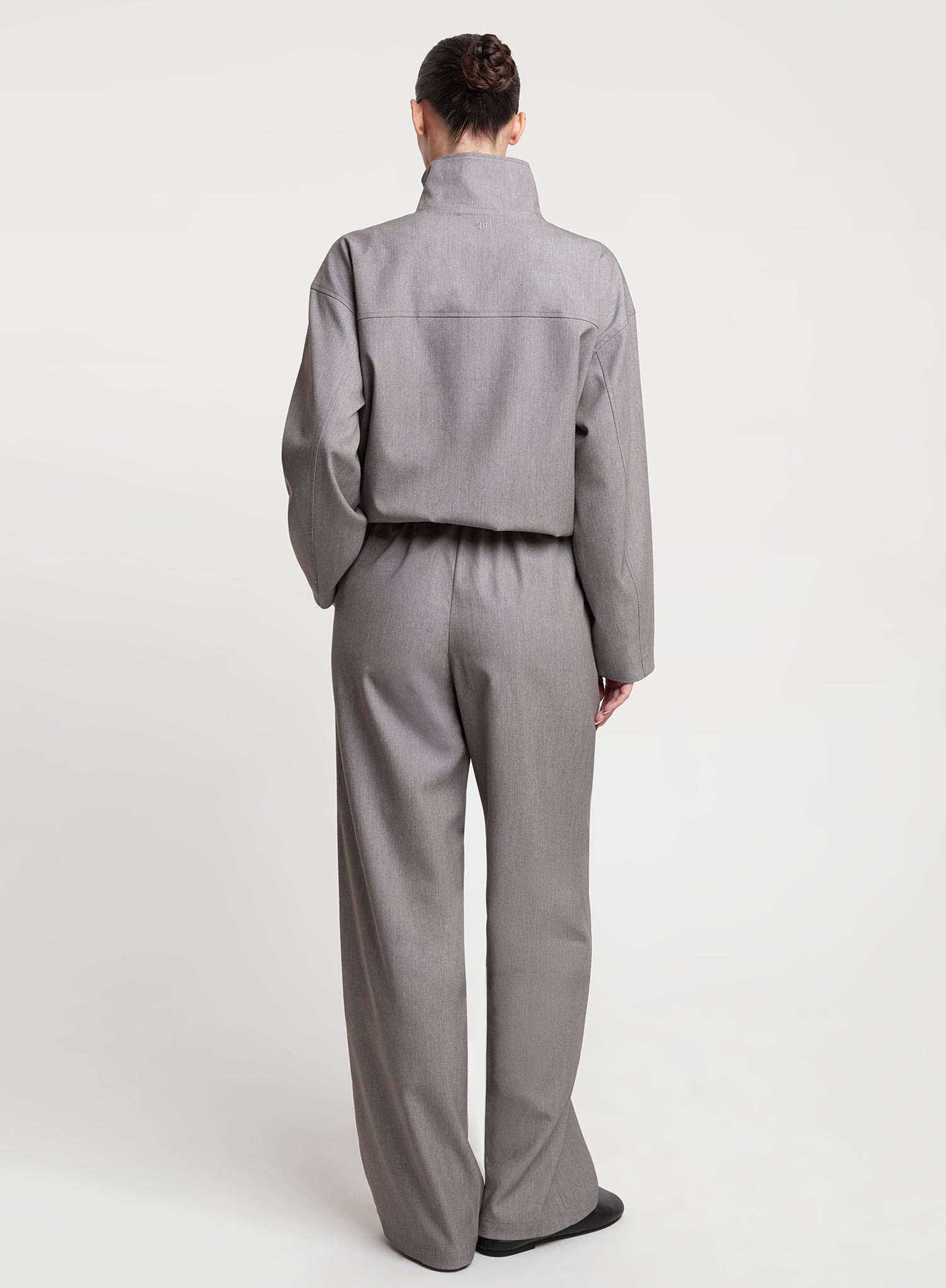 Grey Drawstring Waist Straight Leg Trousers
